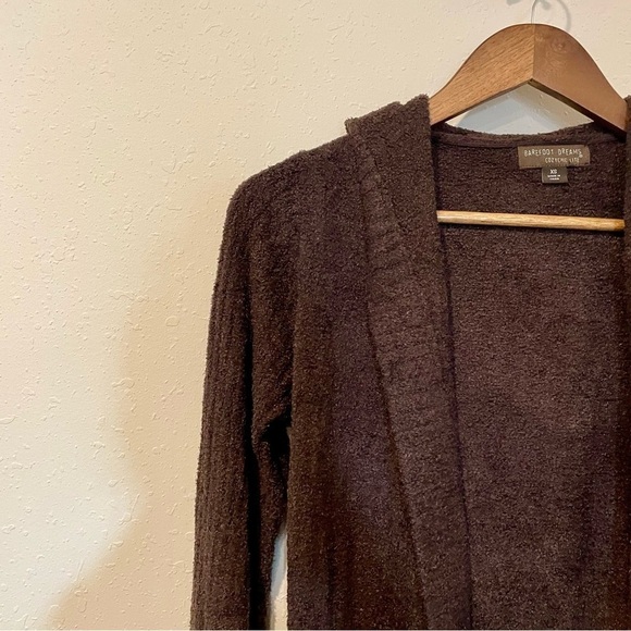 Barefoot Dreams CozyChic Lite Relaxed Hooded Cardigan in Brown - Picture 3 of 8